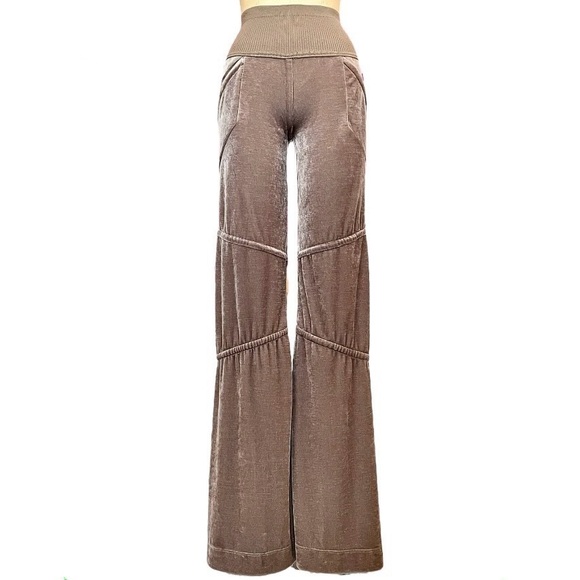 Skaist Taylor Gray Velour Wide-Leg Pants with Foldable Ribbed small - Picture 5 of 7